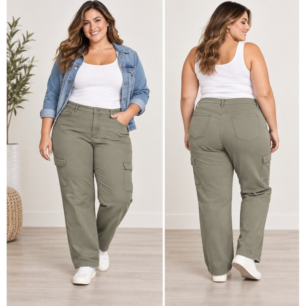 Torrid Feel the Fit Olive Green Cargo Pants Jeans Size 22 Straight Leg